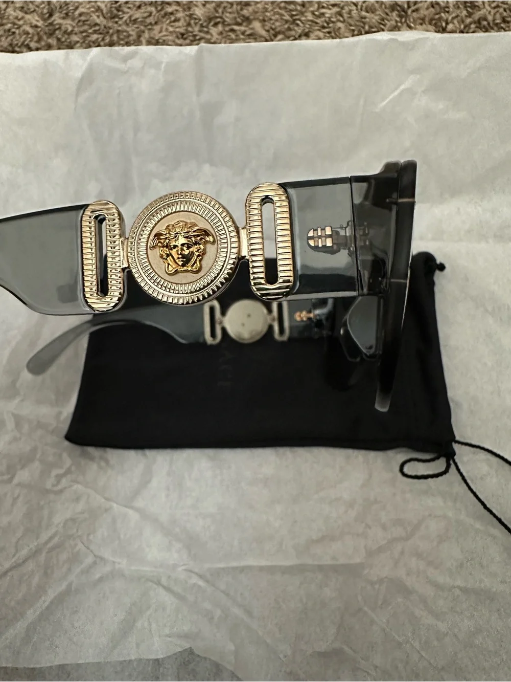 Versace Black Sunglasses with Gold Medusa Accent